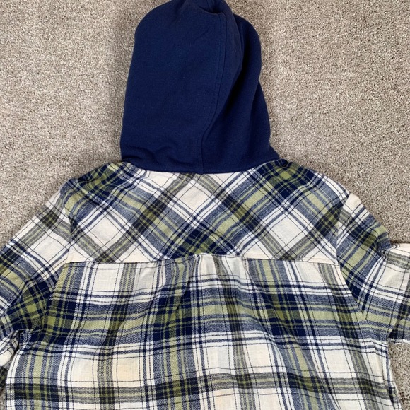 Love Tree Hooded Flannel Shirt Womens Large‎ L/S Plaid Button Up Top Blue Green - Picture 3 of 7
